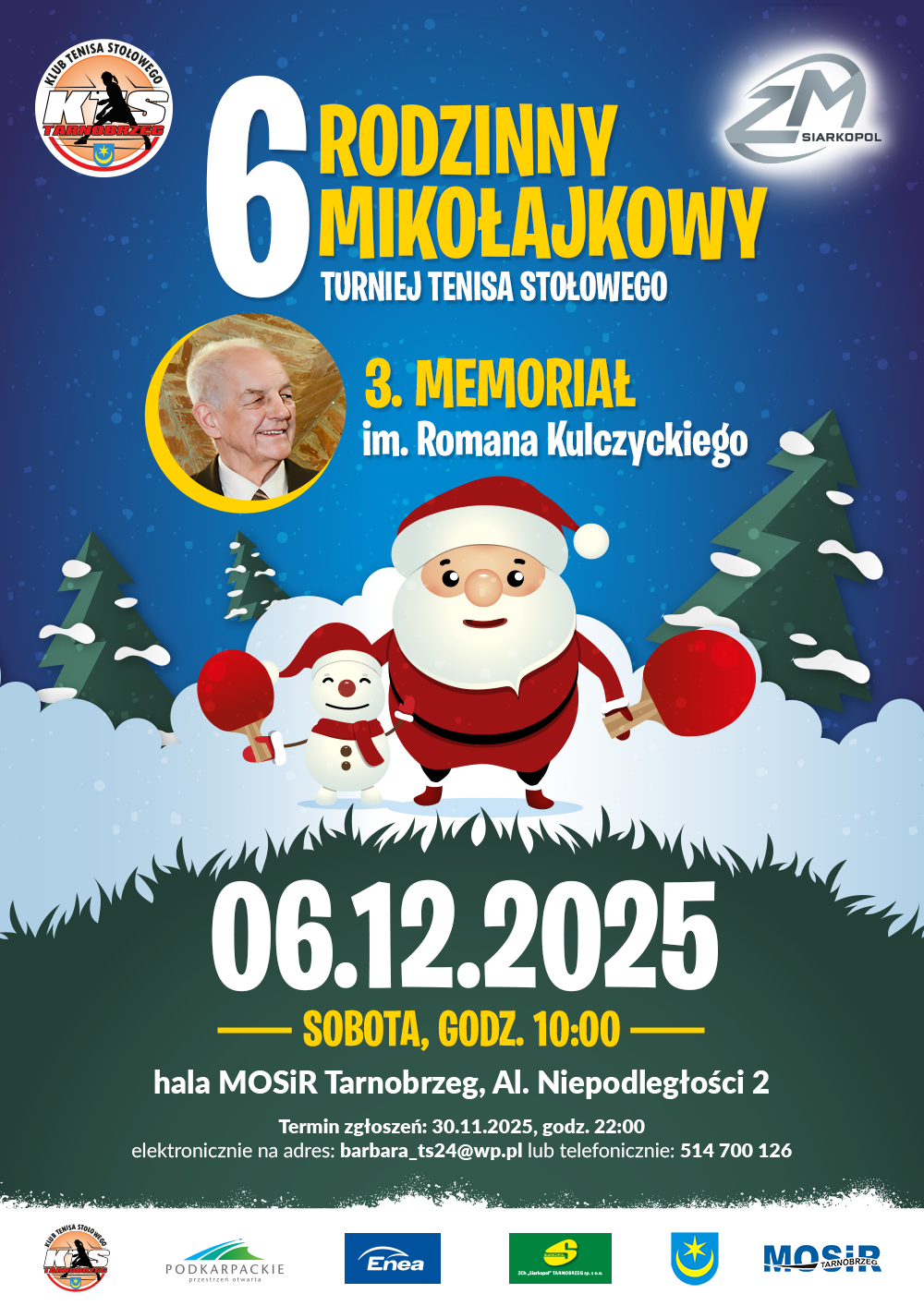Zapraszamy na 6. Mikołajkowy Rodzinny Turniej Tenisa Stołowego – 3. Memoriał im. Romana Kulczyckiego